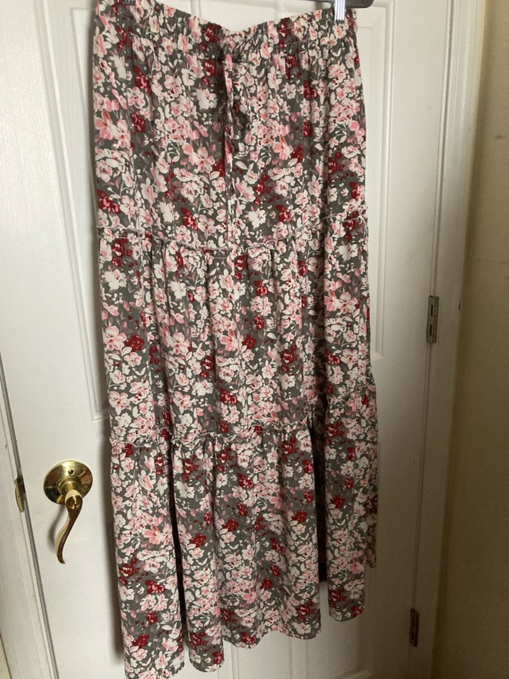 Floral Tiered Maxi Skirt in Pink and Gray